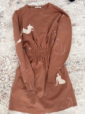 Zara Women's Rust Brown Print Long-Sleeve Dress size small
